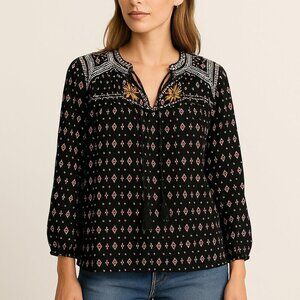 Anthropologie Maeve Embroidered Black Boho Blouse Sz S